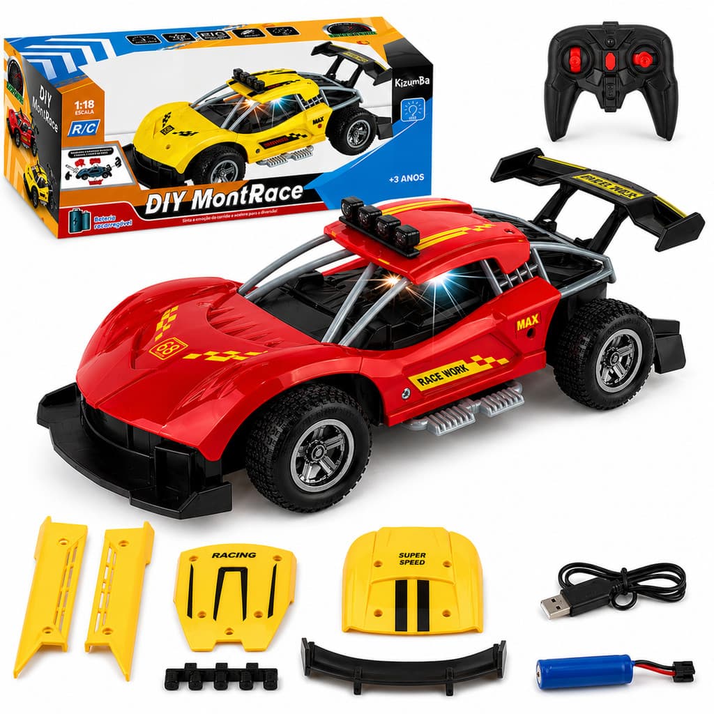 Carrinho Controle Remoto Carroceria 2 Em 1 Monta Desmonta Recarregável Veloz Kizumba