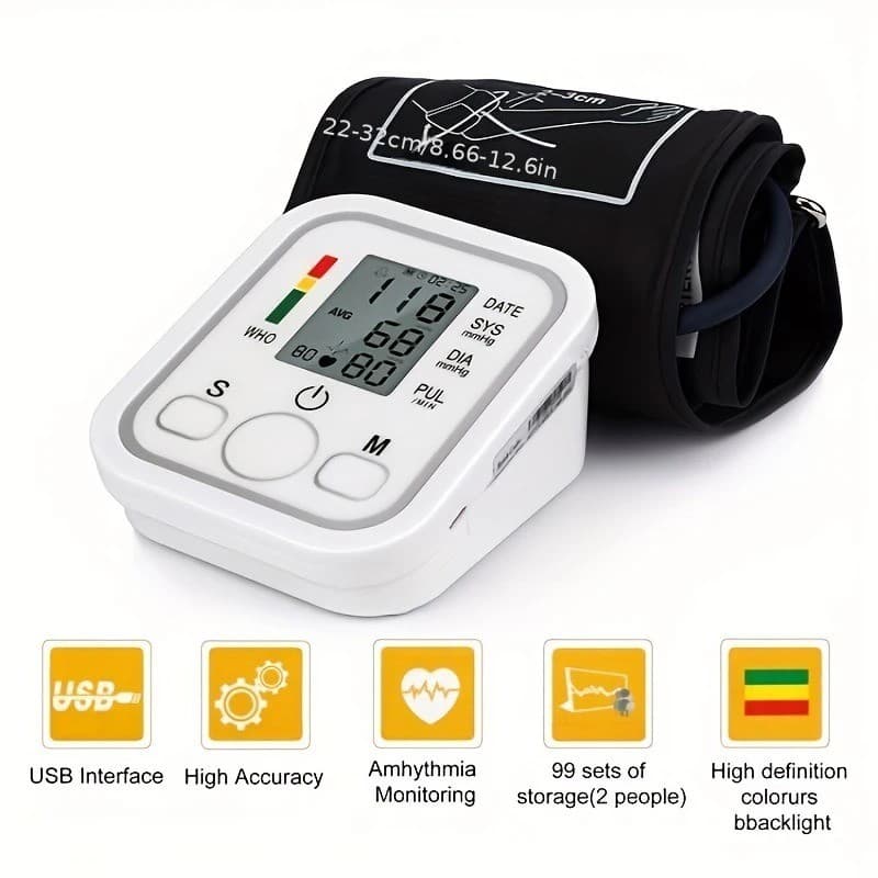 Aparelho de Pressão Arterial Digital de Braço Branco com Braçadeira Ajustável