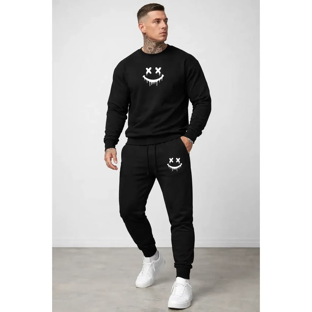 Conjunto Moletom Careca Masculino Smile Melting Blusa De Frio + Calça Moletom Estampados Unissex Outono/Inverno