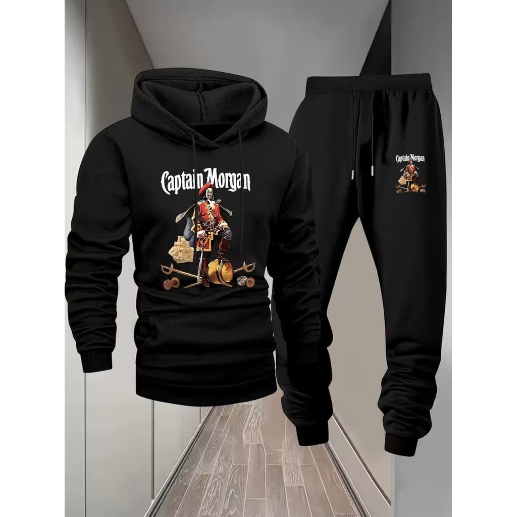 Conjunto Moletom Canguru Masculino Capitão Morgan Blusa De Frio + Calça Moletom Estampados Unissex Outono/Inverno