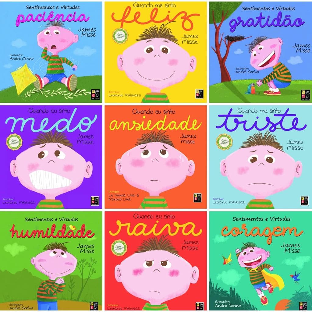 Coleção Infantil com 9 Livros sobre Sentimentos, Emoções e Virtudes