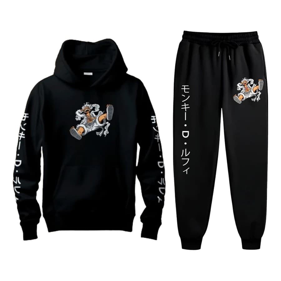 Conjunto Moletom Masculino Luffy Blusa De Frio Canguru Bolso e Capuz + Calça Moletom Estampados Unissex Outono/Inverno