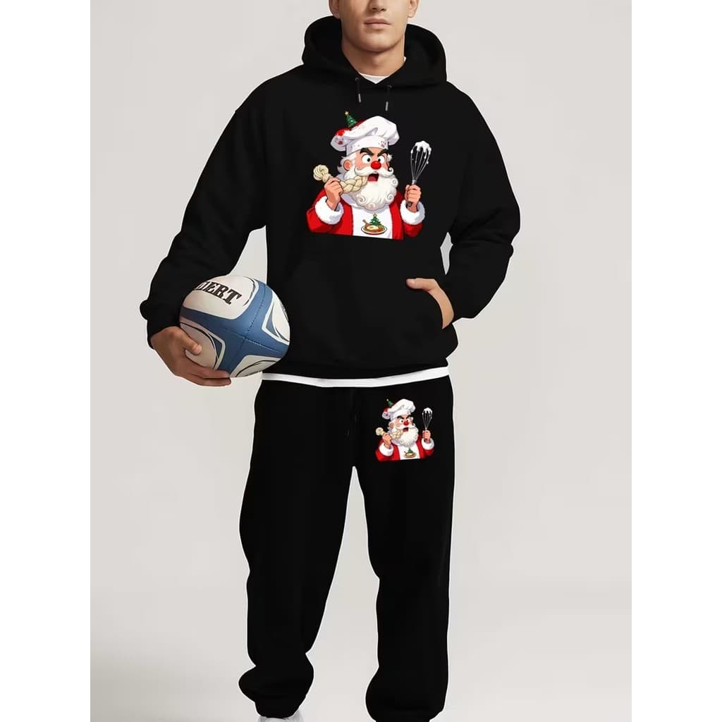 Conjunto Moletom Canguru Masculino Noel dotes na cozinha Blusa De Frio + Calça Moletom Estampados Unissex Outono/Inverno