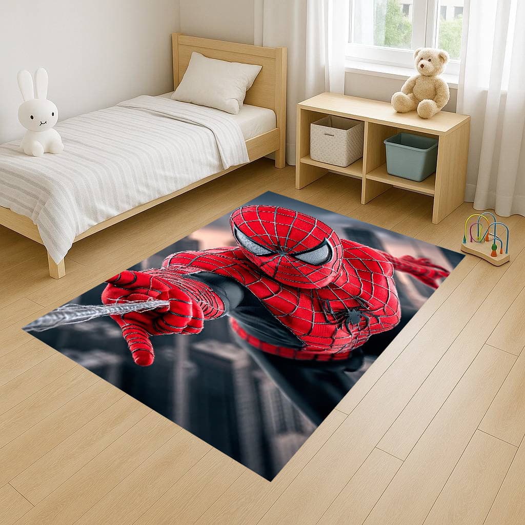 Tapete Retangular 100x140 Antiderrapante Heróis Hul Capitão Ferro Aranha Vinga Quarto Meninos Sala Enfeitado Amigo