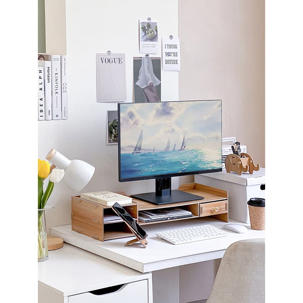 Monitor de computador desktop aumentando prateleira Base de tela escritório desktop caixa armazenamento suporte pratelei