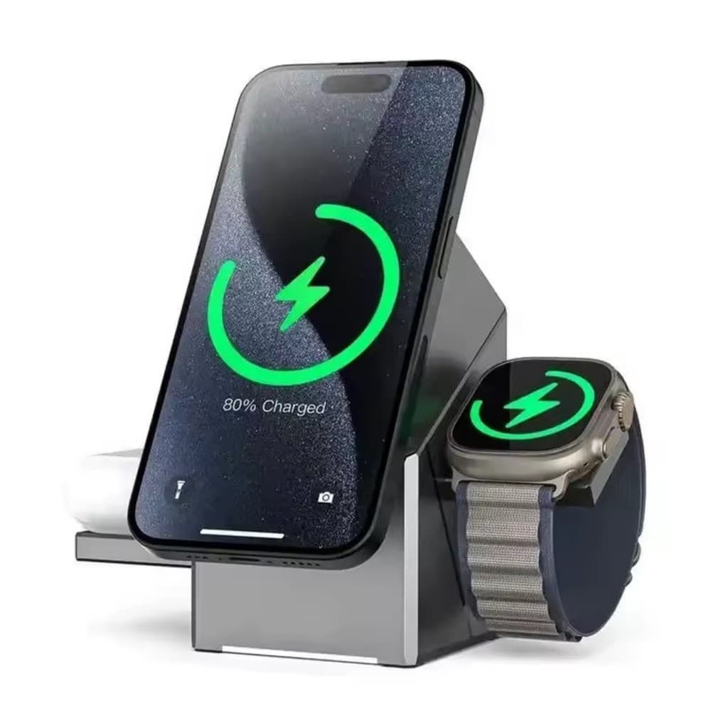 Carregador Sem Fio Magnético 3 em 1 Rotação Automática Indução Rápido 15W Peining PEI-WS27