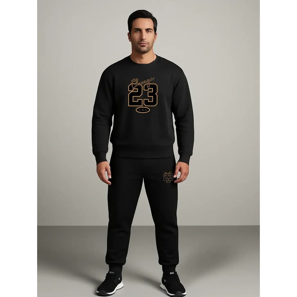 Conjunto Moletom Careca Masculino Usa Chicago 23 Blusa De Frio + Calça Moletom Estampados Unissex Outono/Inverno