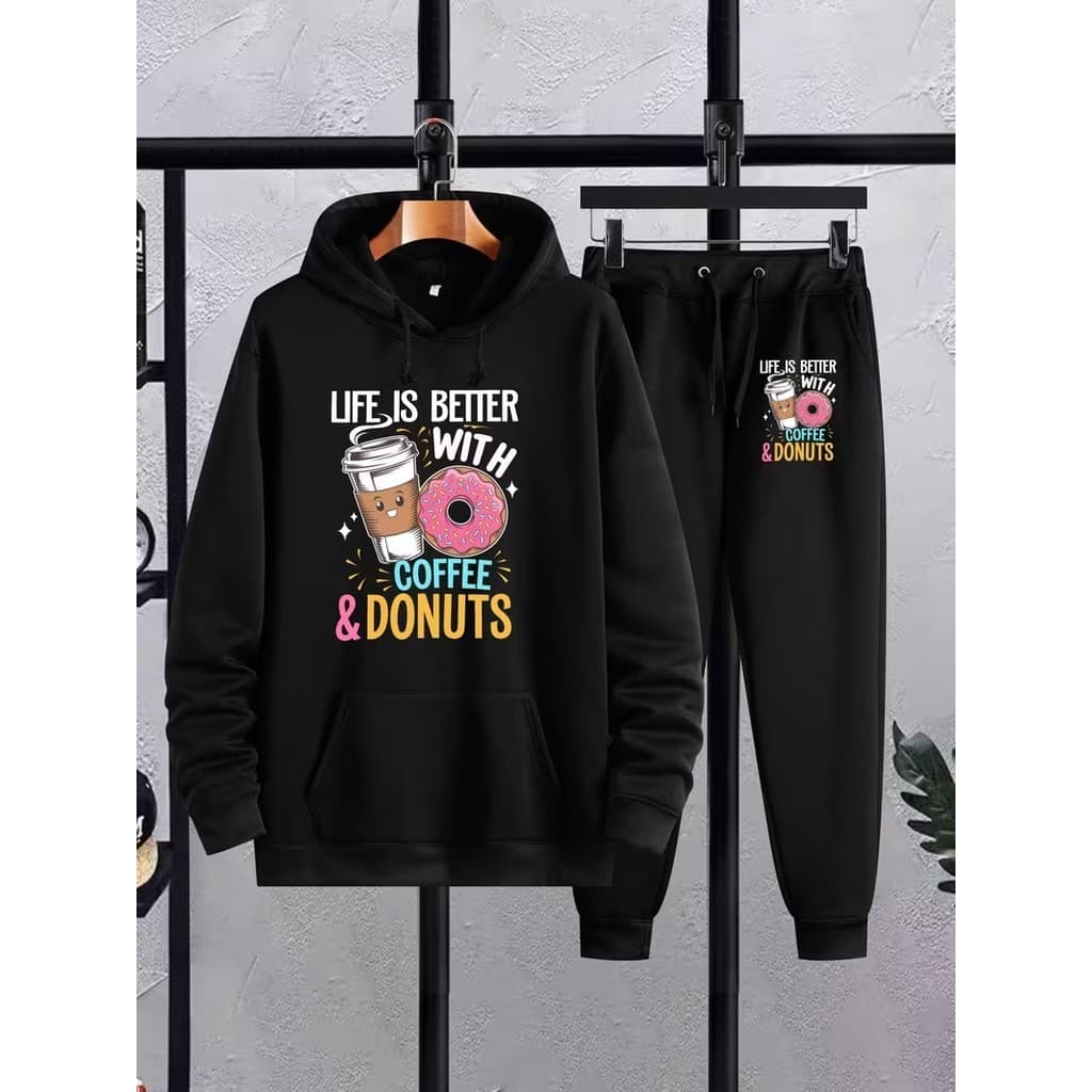Conjunto Moletom Canguru Masculino Donuts Blusa De Frio + Calça Moletom Estampados Unissex Outono/Inverno