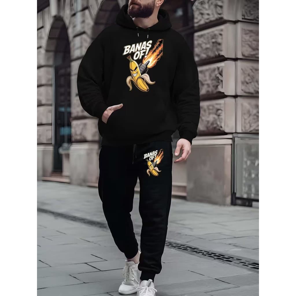 Conjunto Moletom Canguru Masculino Banas off Blusa De Frio + Calça Moletom Estampados Unissex Outono/Inverno