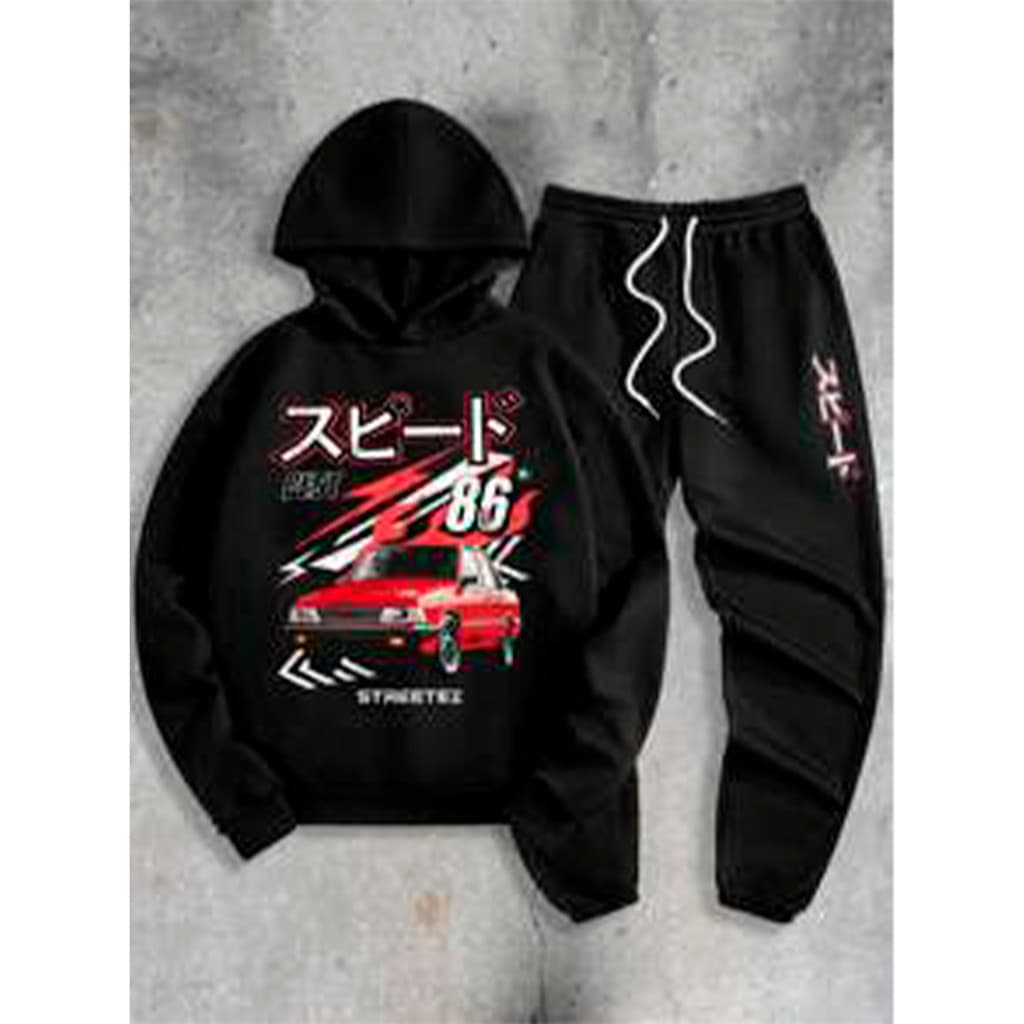 Conjunto Moletom Canguru Masculino Carros Blusa De Frio + Calça Moletom Estampados Unissex Outono/Inverno