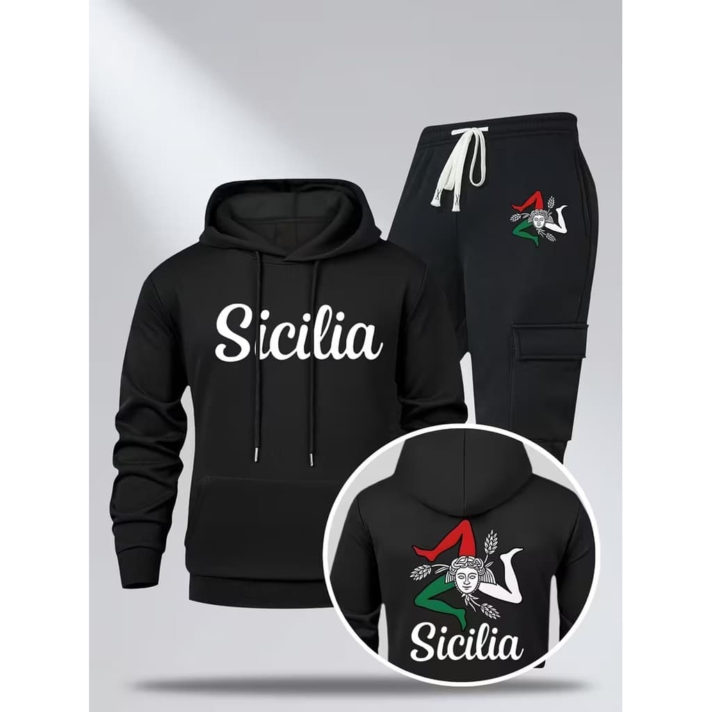 Conjunto Moletom Canguru Masculino Sicilia Blusa De Frio + Calça Moletom Estampados Unissex Outono/Inverno
