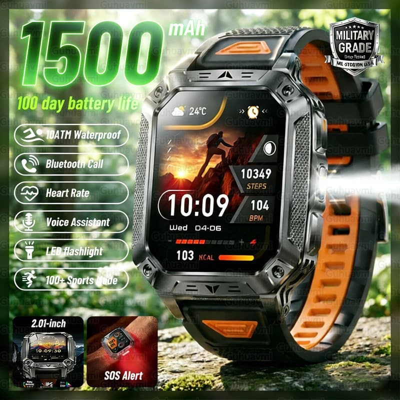 1400mAh Smartwatch Relógio Inteligente 100 Dias Vida Útil Da Bateria 3ATM À Prova D'água Bluetooth Chamada SOS Alerta La