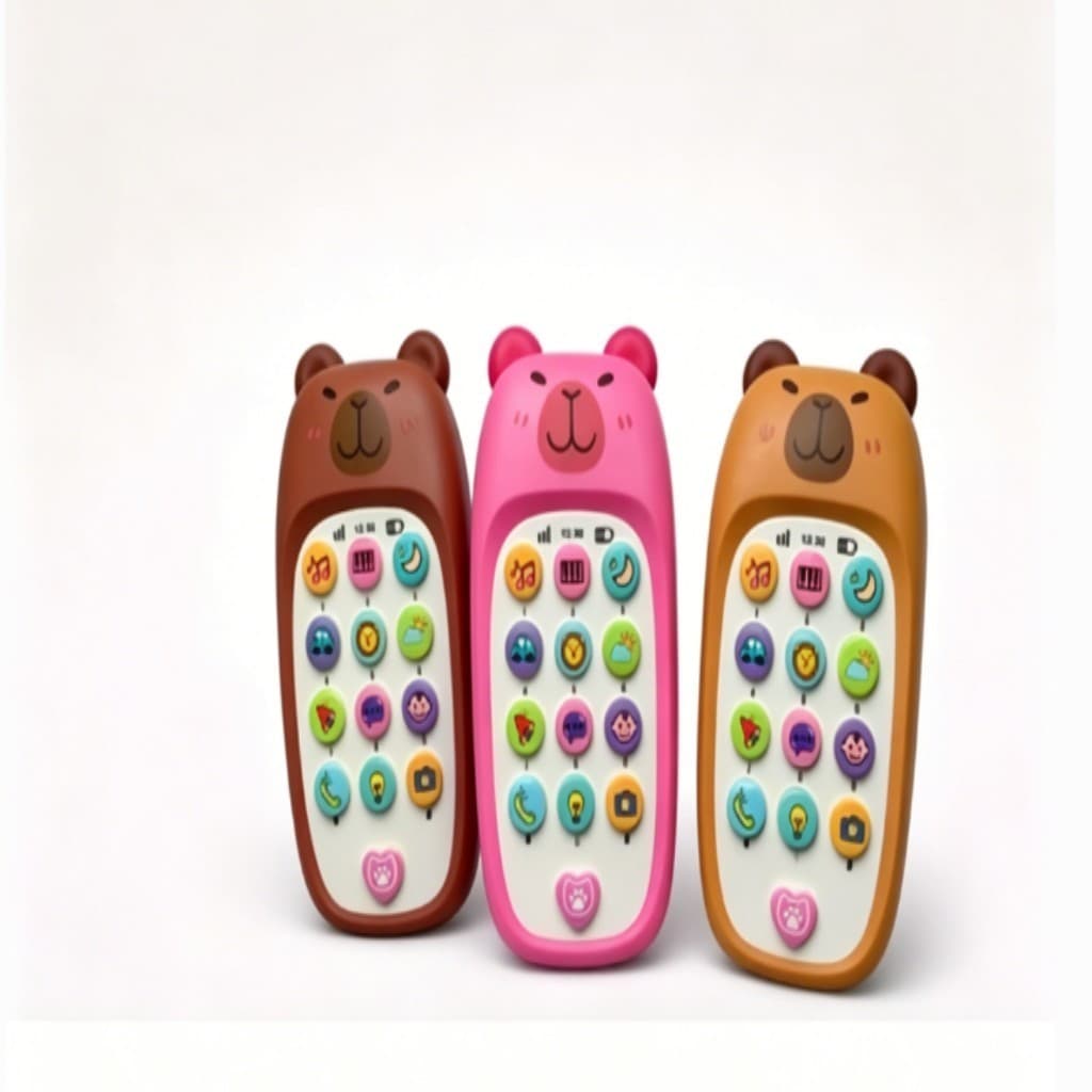Telefone musical de brinquedo para bebês com cabeça de urso de desenho animado, brinquedo educativo com sons e luzes