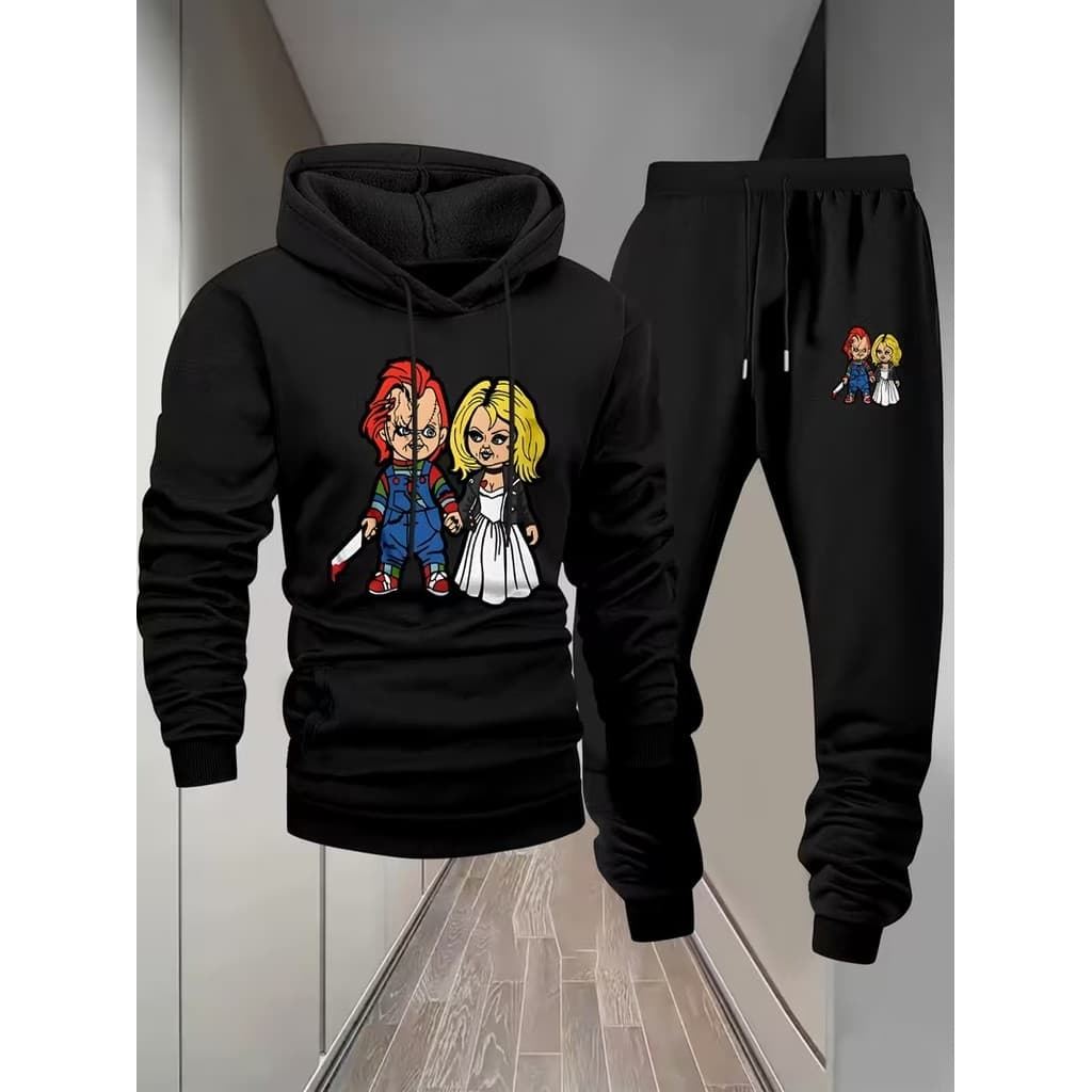 Conjunto Moletom Canguru Masculino Casal terror Blusa De Frio + Calça Moletom Estampados Unissex Outono/Inverno