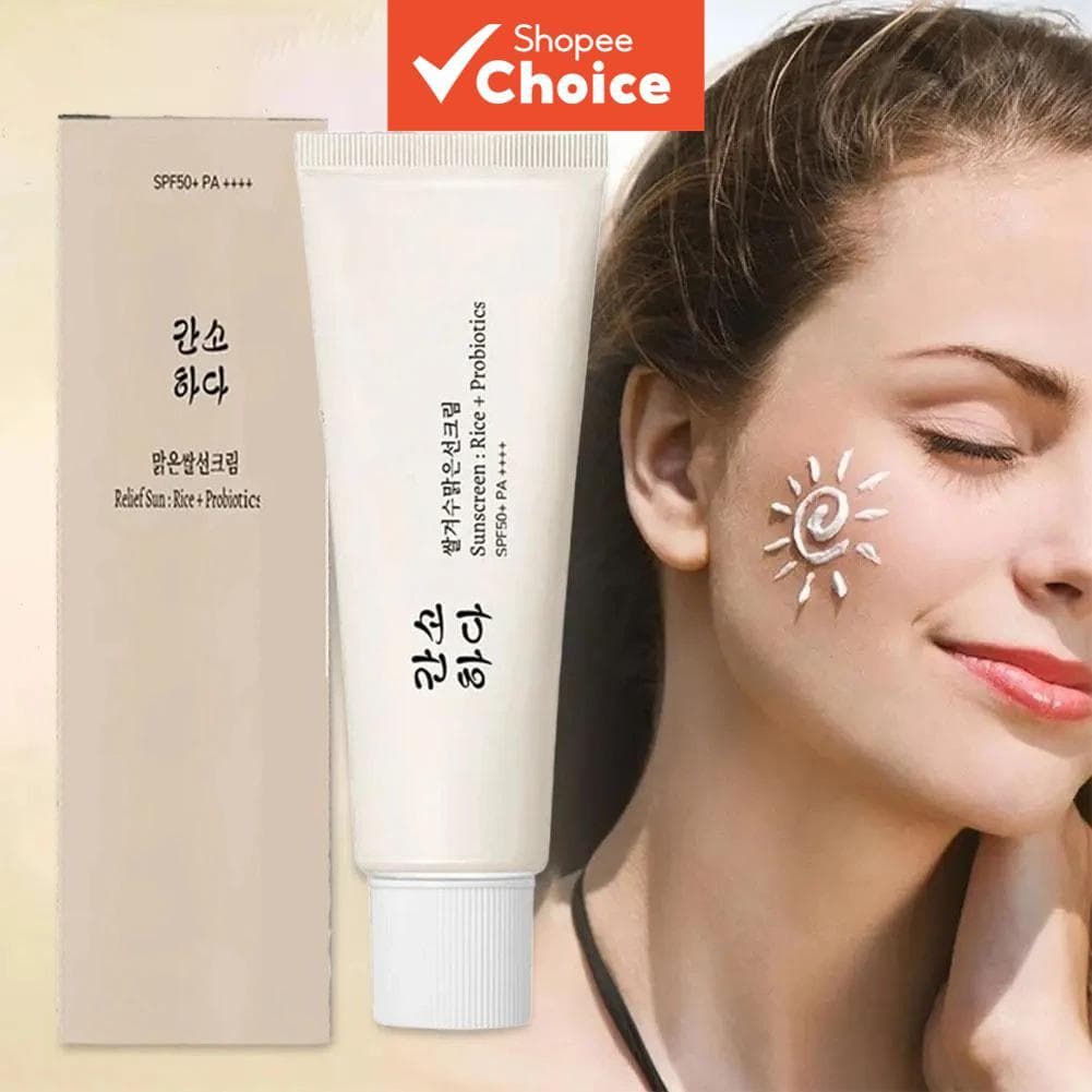  Protetor Solar Orgânico com FPS50+ à Base de Arroz, Leve e Não Oleoso, Bloqueador Solar Facial Anti-UV 50ml