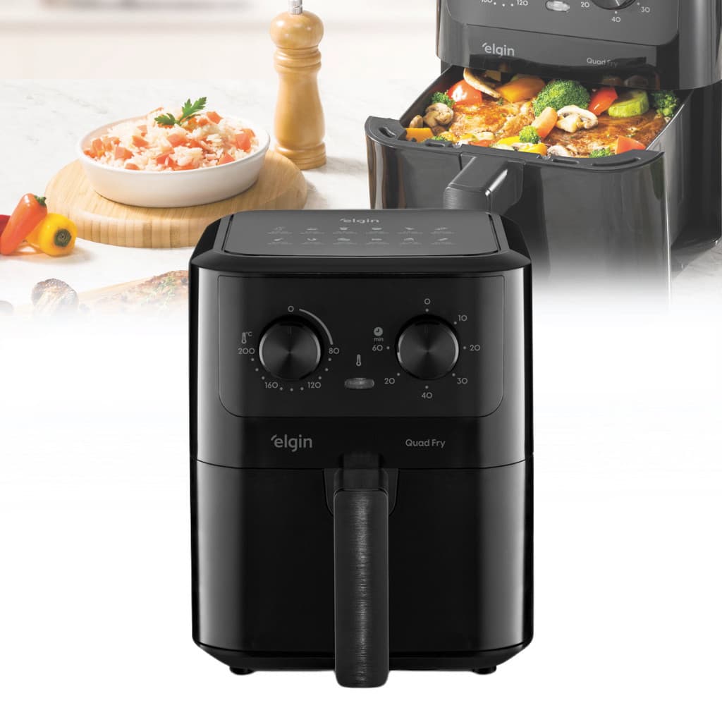Air Fryer Elgin Quad Fry 4,2L 1400W Preta Fritadeira Sem Óleo 127V