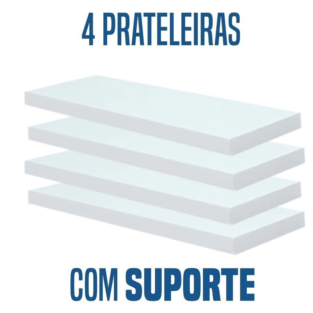 Kit 4 Prateleiras Mdf Branca de Parede 30x10 Com Suporte