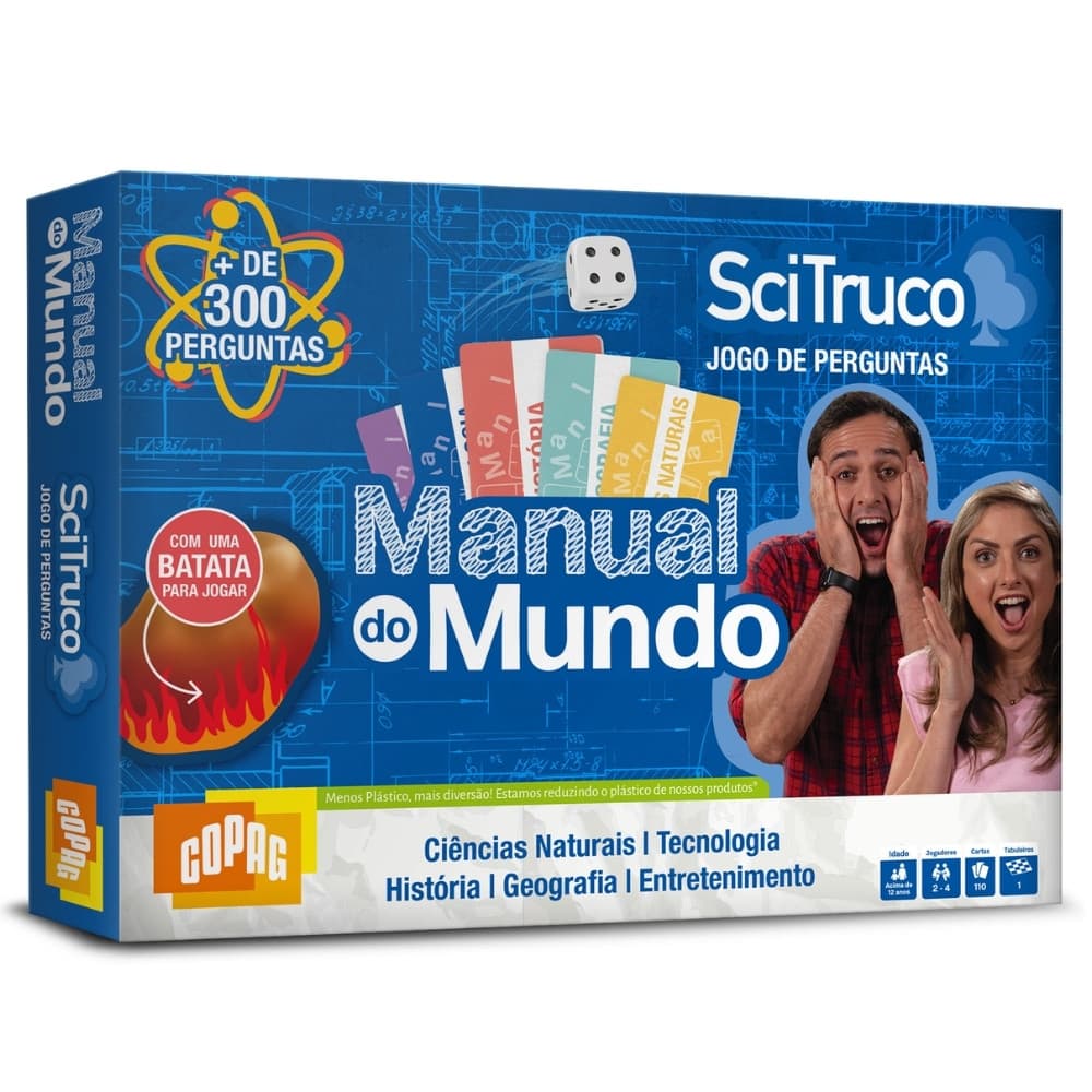 JOGO DE TABULEIRO MANUAL DO MUNDO SCI TRUCO COPAG BRINQUEDOS LÓGICA FAMÍLIA MESA PERGUNTADOS DESAFIO