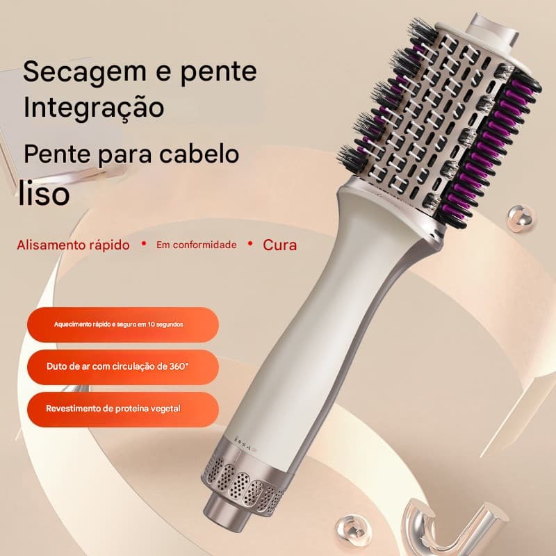 Escova Alisadora Secadora 3 em 1 Profissional Hot Air Brush para Cabelo Liso