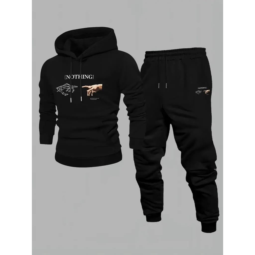 Conjunto Moletom Canguru  Masculino Nothing Blusa De Frio + Calça Moletom Estampados Unissex Outono/Inverno