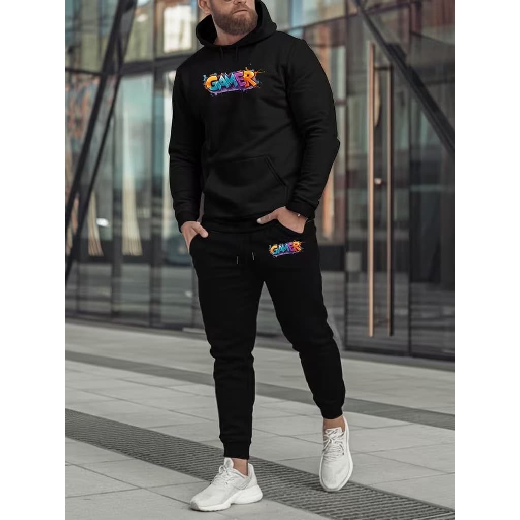 Conjunto Moletom Canguru Masculino Gamer Blusa De Frio + Calça Moletom Estampados Unissex Outono/Inverno