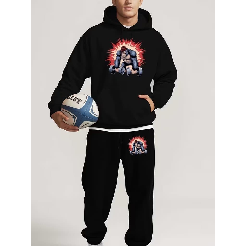 Conjunto Moletom Canguru Masculino Gorila Blusa De Frio + Calça Moletom Estampados Unissex Outono/Inverno