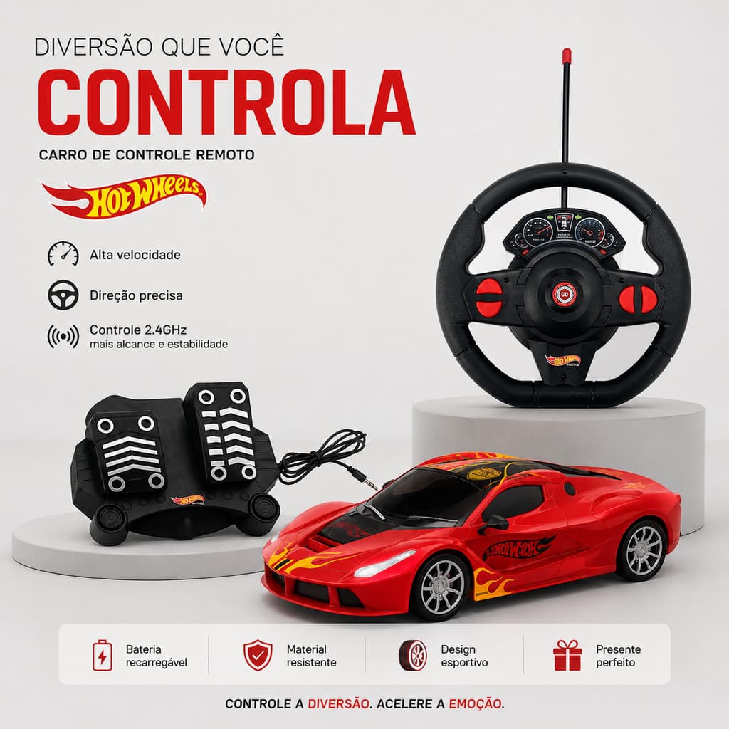Carrinho de Controle Remoto Com Volante Hot Wheels - Simule a Realidade
