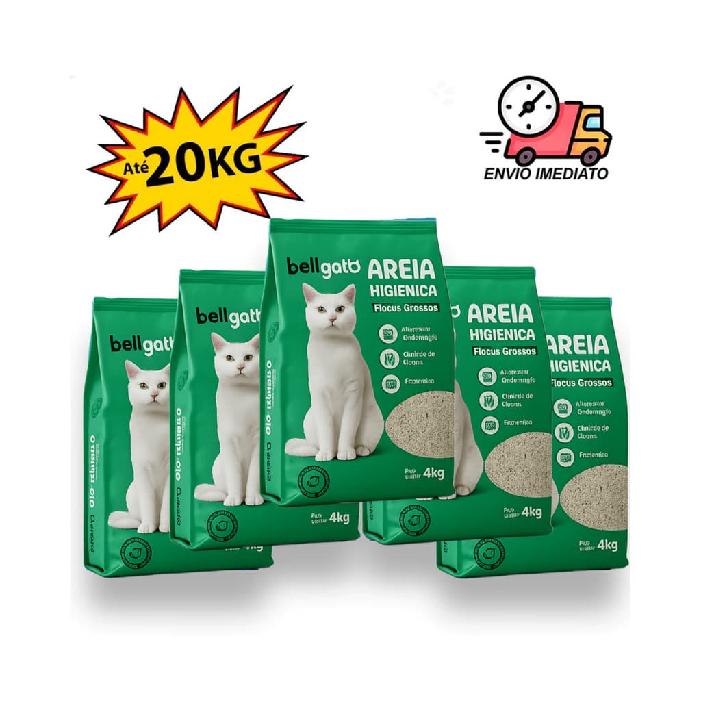 Areia Sanitária Higiênica Para Gatos Anti Odor 4 a 20kg Total Bellgato Grãos Medios verde