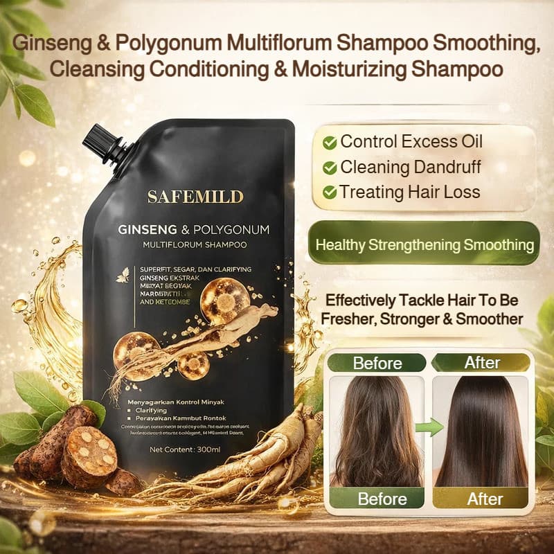 Conjunto De Shampoo E Condicionador Nutritivo De Ervas Ginseng Polygonumi Multiflori Para Limpeza Suave , Hidratante , C