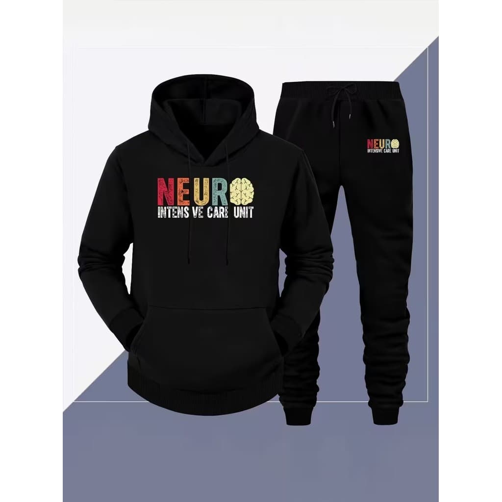 Conjunto Moletom Masculino Neuro Blusa De Frio Canguru Bolso e Capuz + Calça Moletom Estampados Unissex Outono/Inverno