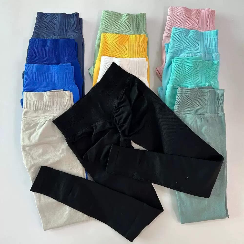 Leggings calças de yoga sem costura cintura de três segmentos plissado Hip-Lifting calças de Fitness exterior usar