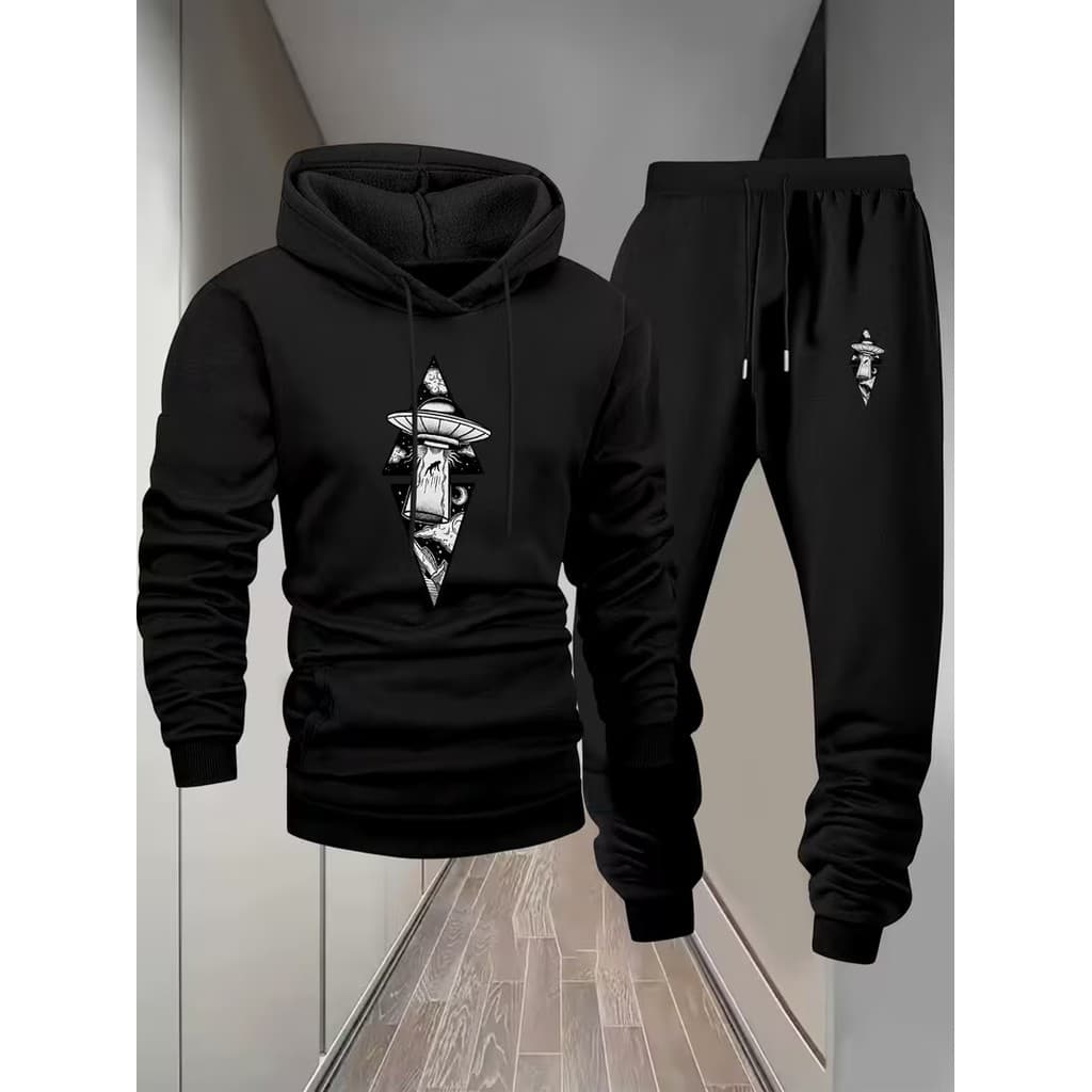 Conjunto Moletom Canguru Masculino Que Viage Blusa De Frio + Calça Moletom Estampados Unissex Outono/Inverno