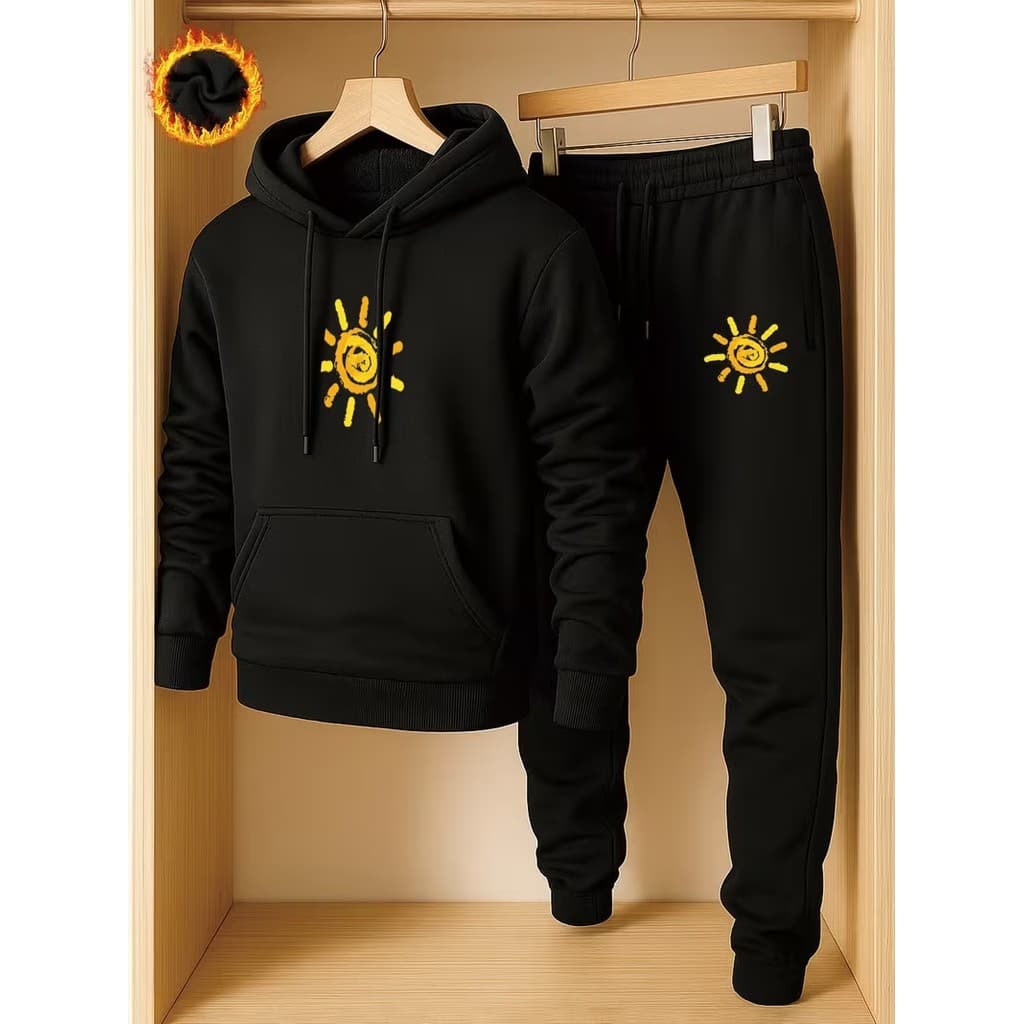 Conjunto Moletom Canguru Masculino Sun Blusa De Frio + Calça Moletom Estampados Unissex Outono/Inverno