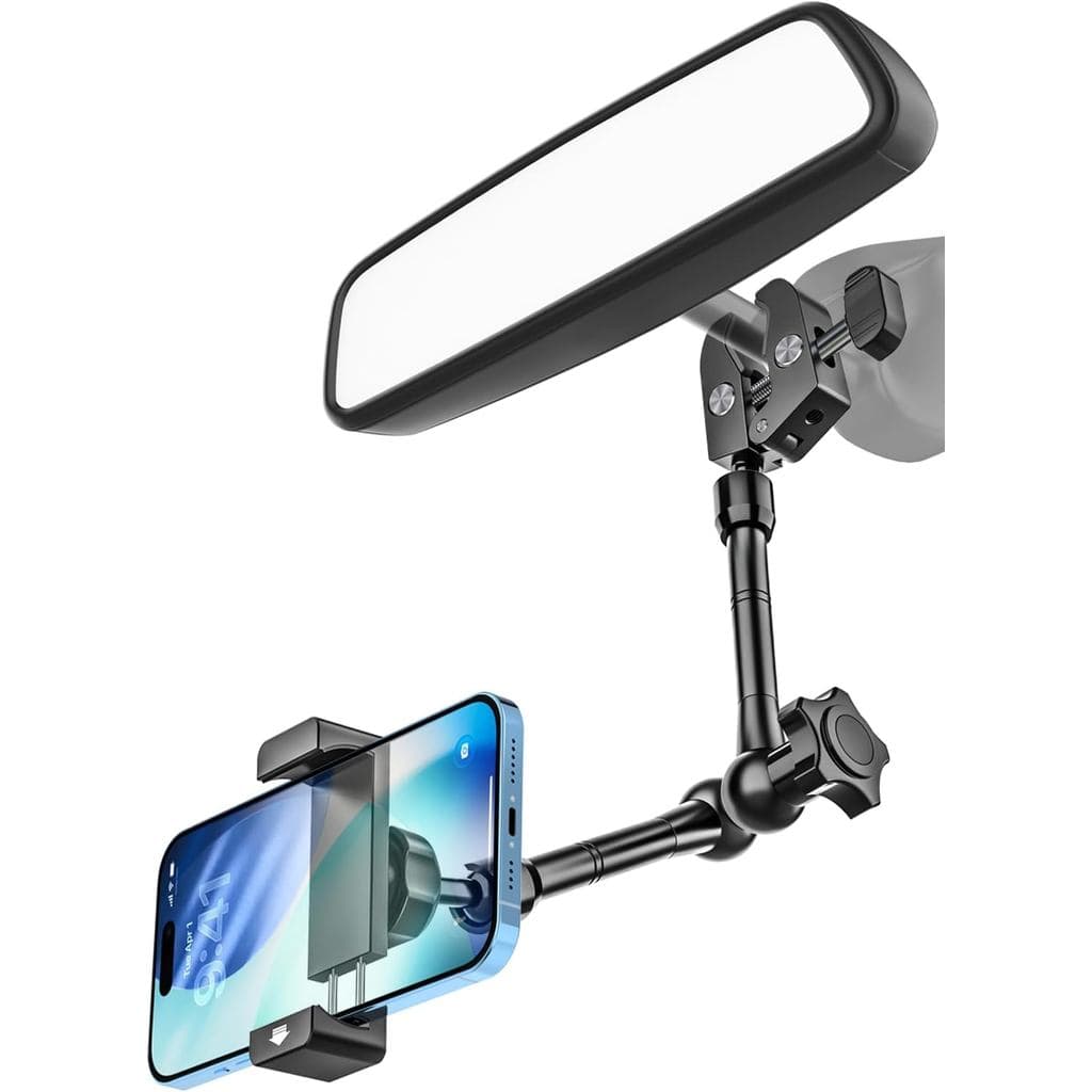Suporte de Telefone para Retrovisor de Carro - [Braço Metálico com Clipe] Suporte para Celular para Montagem no Carro, S
