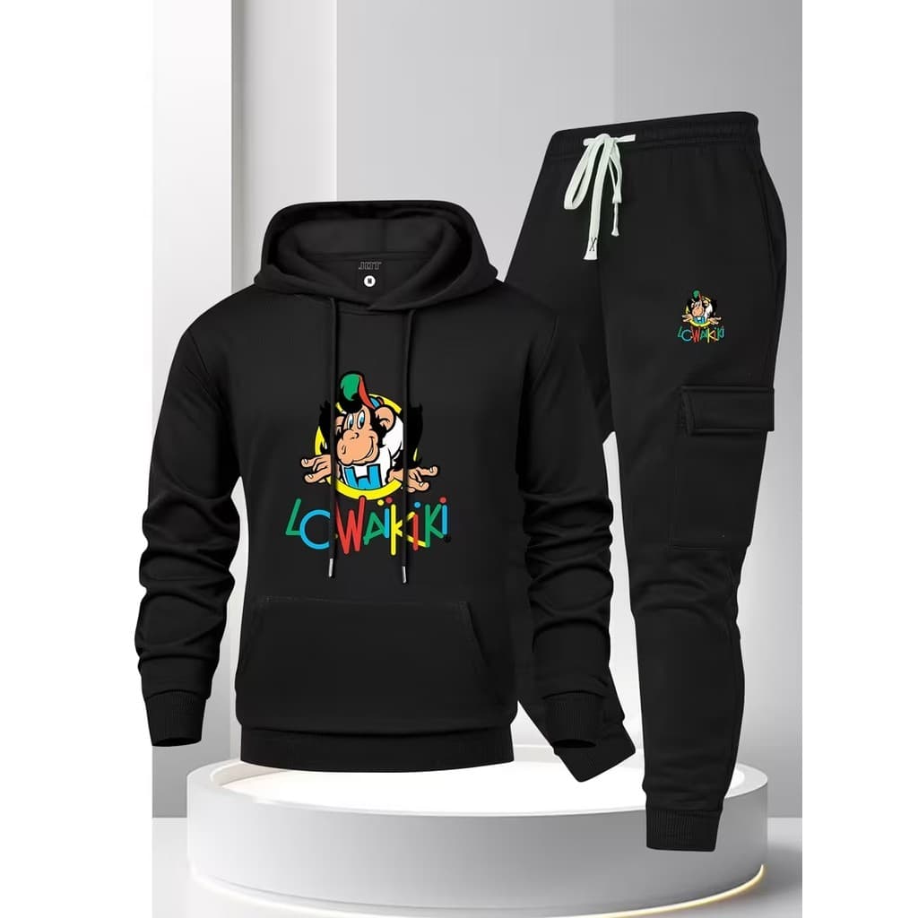 Conjunto Moletom Canguru  Masculino Macacos Blusa De Frio + Calça Moletom Estampados Unissex Outono/Inverno