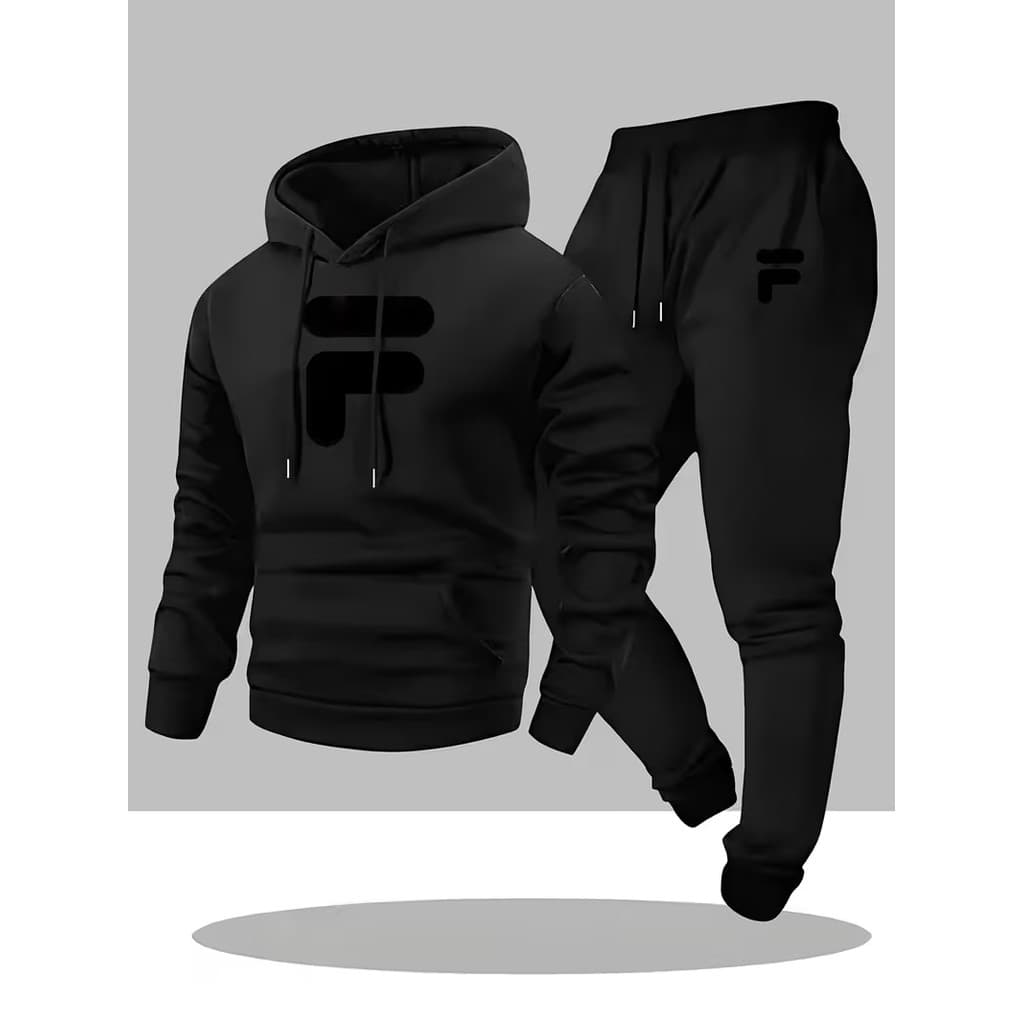 Conjunto Moletom Canguru Masculino Simple F Blusa De Frio + Calça Moletom Estampados Unissex Outono/Inverno