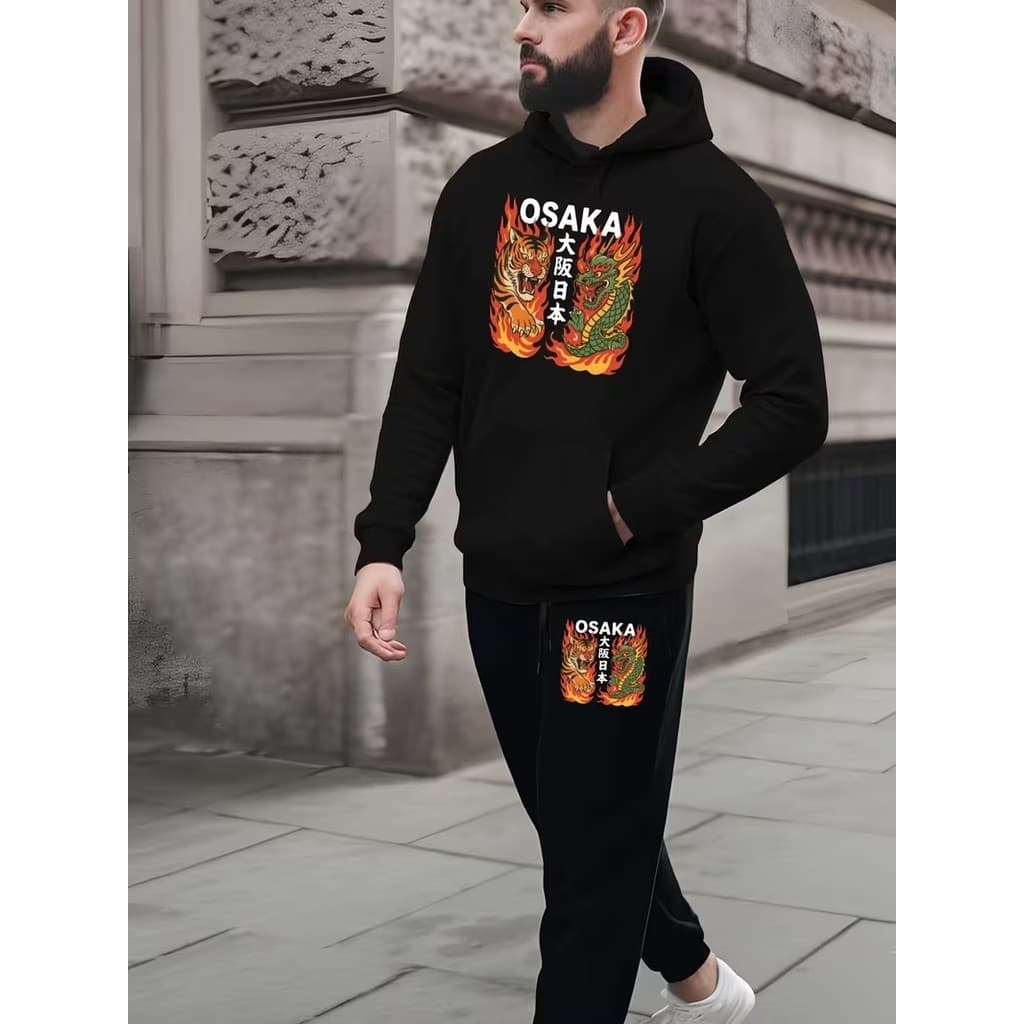 Conjunto Moletom Canguru Masculino Osaka Blusa De Frio + Calça Moletom Estampados Unissex Outono/Inverno