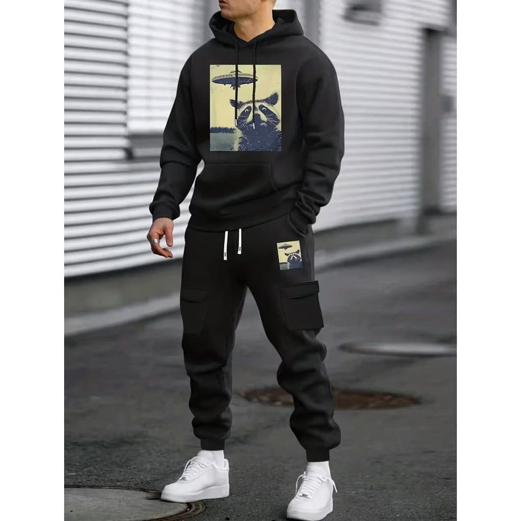 Conjunto Moletom Canguru Masculino Assustado Blusa De Frio + Calça Moletom Estampados Unissex Outono/Inverno