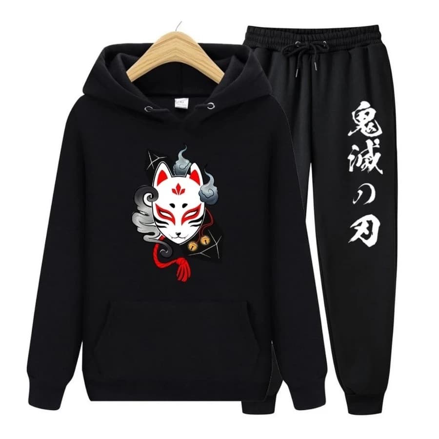 Conjunto Moletom Canguru Masculino Kitsune Blusa De Frio + Calça Moletom Estampados Unissex Outono/Inverno
