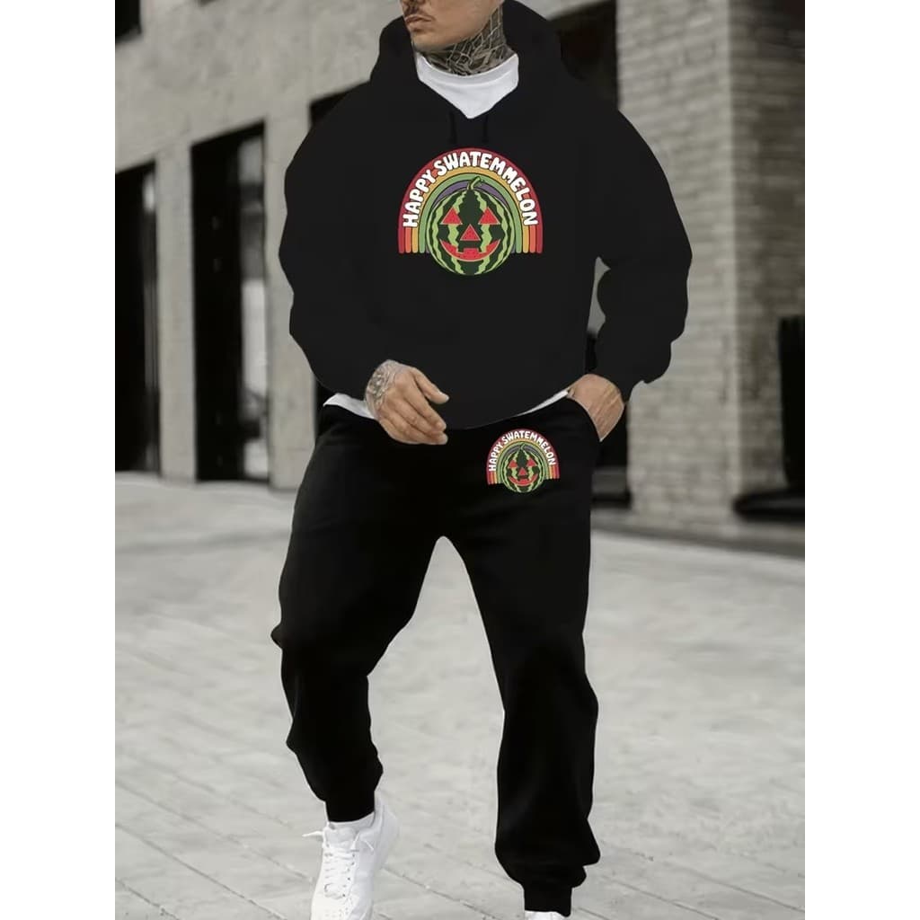 Conjunto Moletom Canguru Masculino Melancia Blusa De Frio + Calça Moletom Estampados Unissex Outono/Inverno
