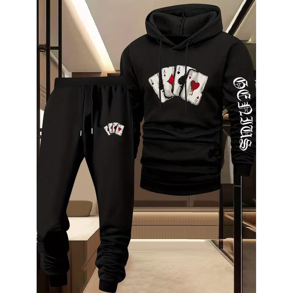 Conjunto Moletom Canguru Masculino Poker Blusa De Frio + Calça Moletom Estampados Unissex Outono/Inverno
