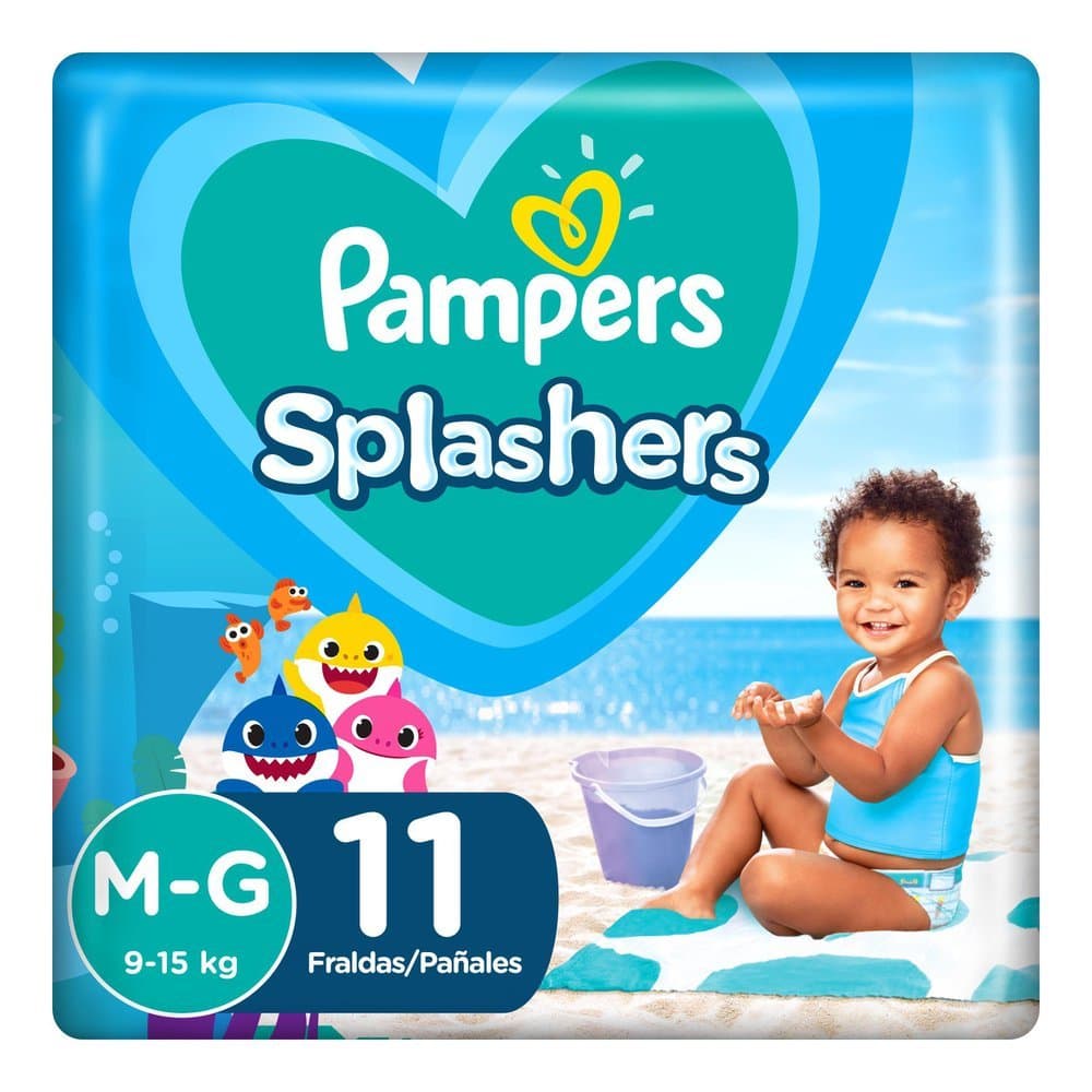 Fralda Pampers Splashers Baby Shark Tamanho M/G com 11 Fraldas Descartáveis