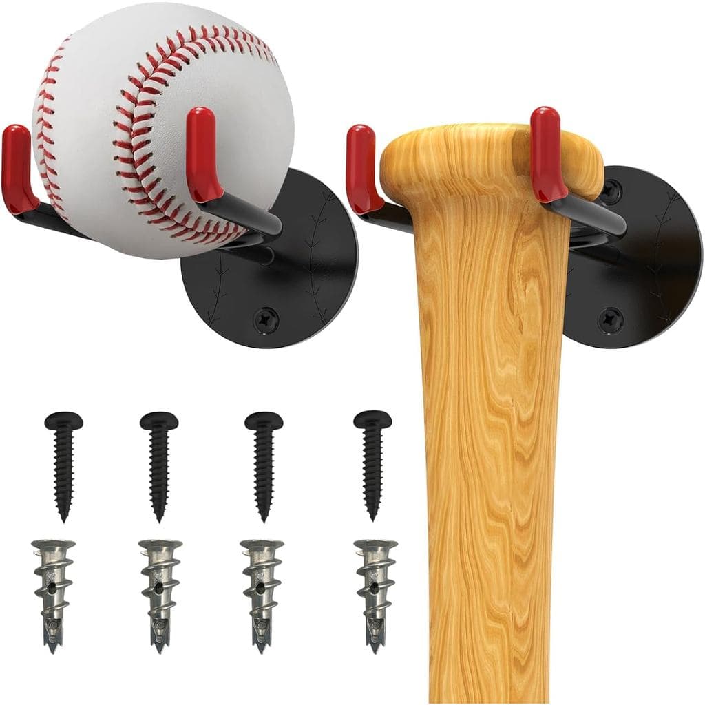 2 Peças ﻿ Suporte de Parede para Taco e Bola de Beisebol, Organizador e Prateleira de Armazenamento, Suporte de Exibição