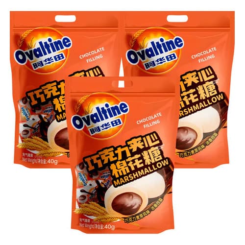 Kit 3 Marshmallows Ovaltine Recheado Sabor Chocolate Ovomaltine 40g Importado