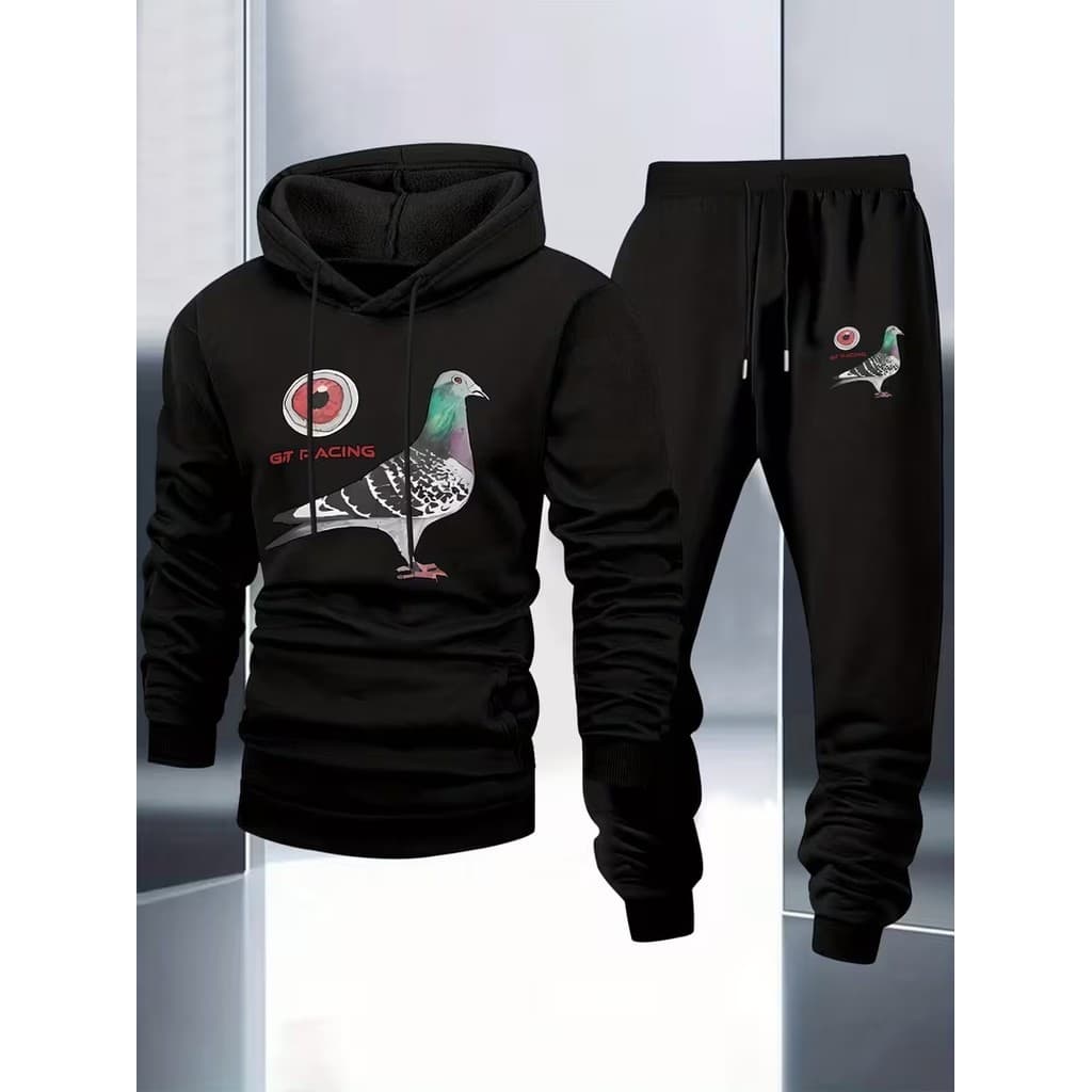 Conjunto Moletom Canguru  Masculino Pombinho Blusa De Frio + Calça Moletom Estampados Unissex Outono/Inverno