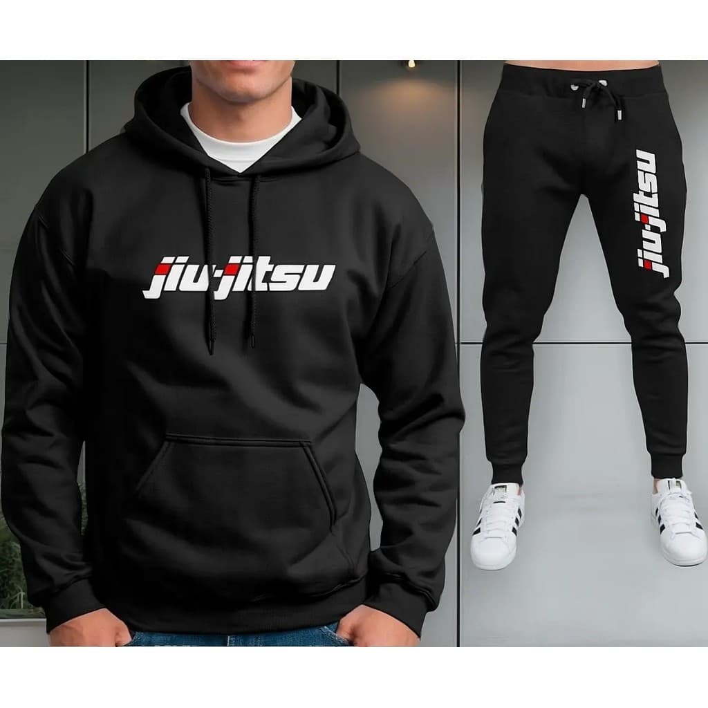Conjunto Moletom Canguru  Masculino Jiu Jitsuu Blusa De Frio + Calça Moletom Estampados Unissex Outono/Inverno