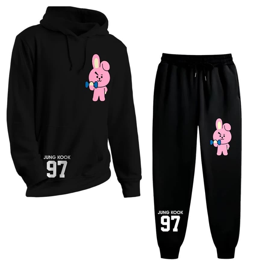 Conjunto Moletom Canguru Masculino Jung Kook Blusa De Frio + Calça Moletom Estampados Unissex Outono/Inverno