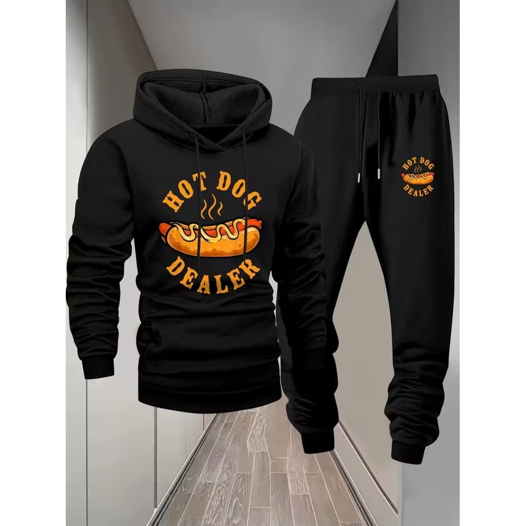 Conjunto Moletom Canguru Masculino Hot Dog Dealer Blusa De Frio + Calça Moletom Estampados Unissex Outono/Inverno