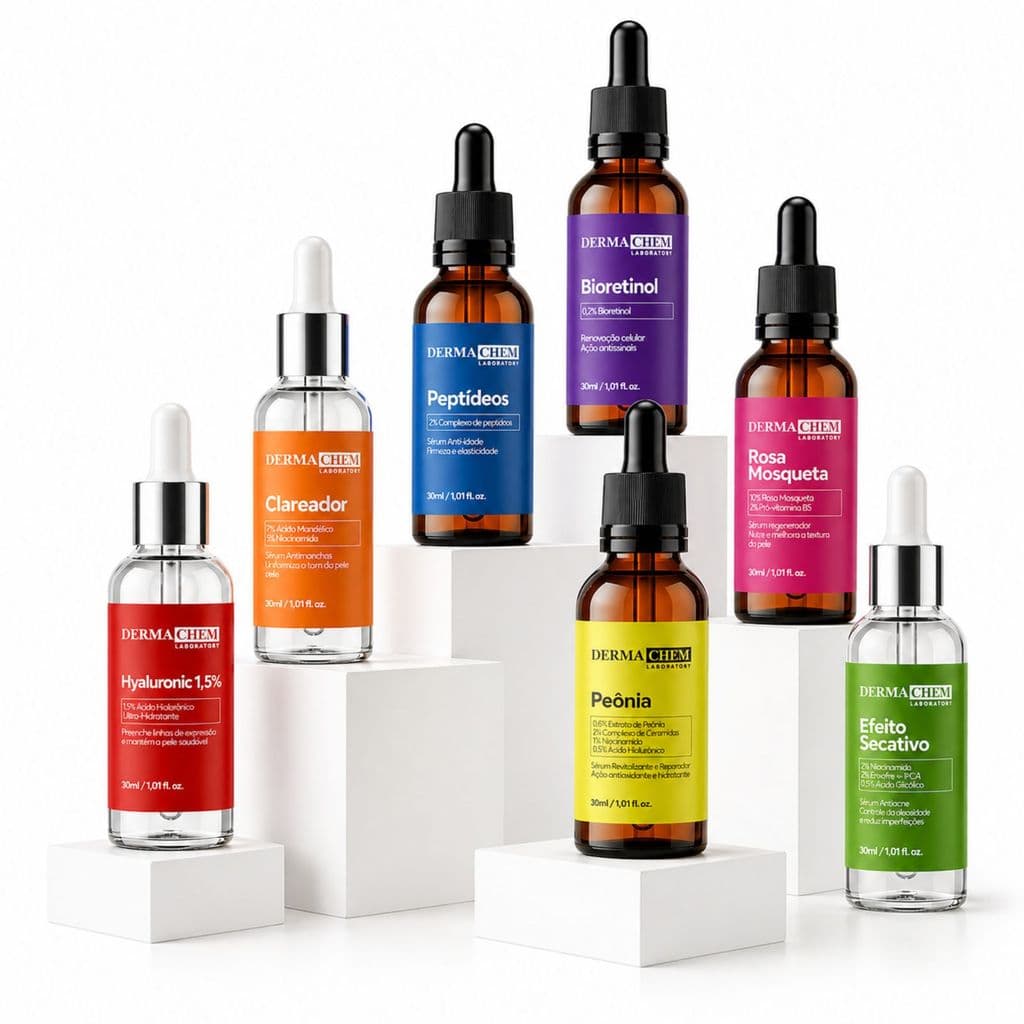 Sérum Facial Anti Idade Ácido Hialurônico, Clareador, Peptídeos, Bioretinol, Rosa Mosqueta, Peônia e Secativo Dermachem 