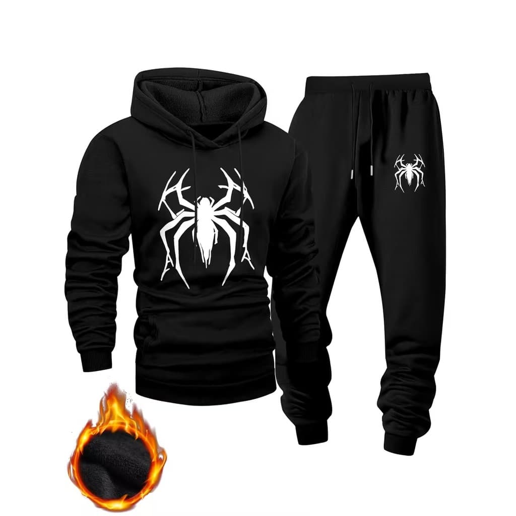 Conjunto Moletom Canguru Masculino Spider Blusa De Frio + Calça Moletom Estampados Unissex Outono/Inverno